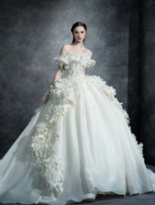 Princess 3D Flowers Wedding Dresses Off the Shoulder Lace A Line Bridal Gowns