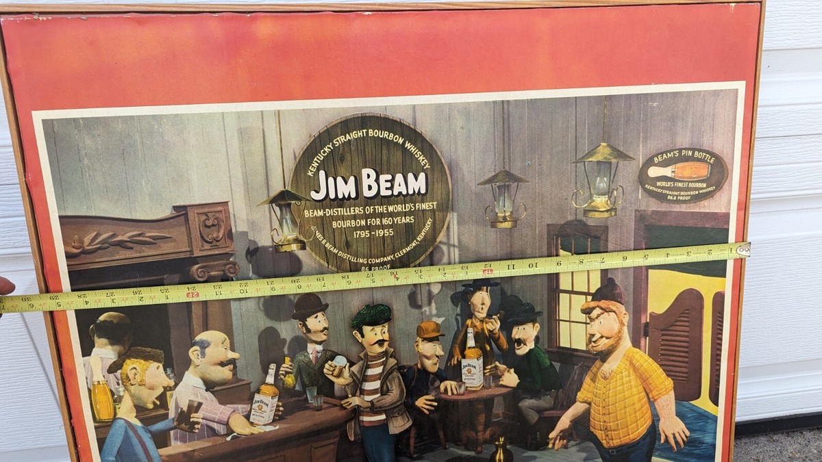 Vintage 1955 Jim Beam Whiskey Bourbon Advertising Sign