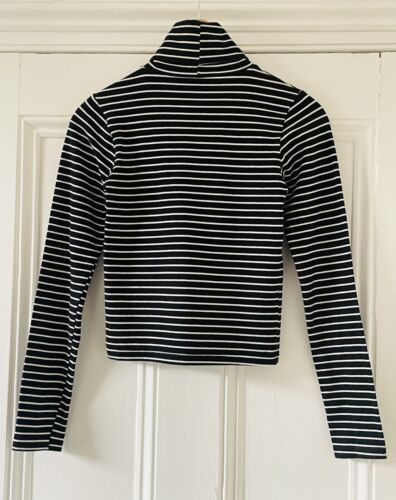 American Apparel Women’s Black Striped Turtle Roll-Neck T-Shirt Top M UK 8-10 - Picture 8 of 13
