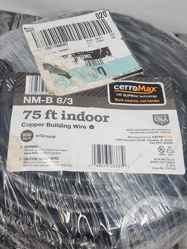 Cable de construcción Cerrowire 75 pies 8/3 negro trenzado CerroMax SLiPWire cobre casi nuevo-B - Imagen 2 de 4