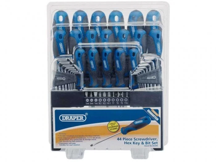 DRAPER BLUE 44PC SOFT GRIP SCREWDRIVER 1/4" BIT HEX ALLEN TORX KEY SET 81294 - Image 2 of 2