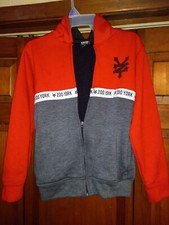 Boys Red Gray Zip Up Hooded Jacket Size 10/12