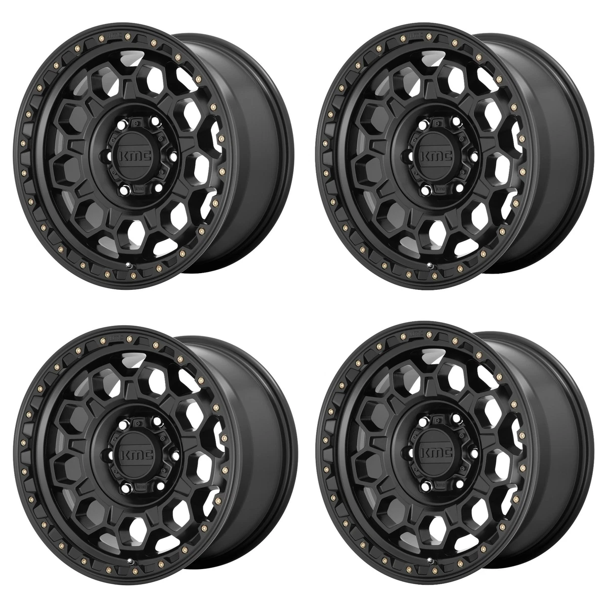 Set 4 KMC KM545 Trek 17x8 5x4.5 Satin Black Wheels 17
