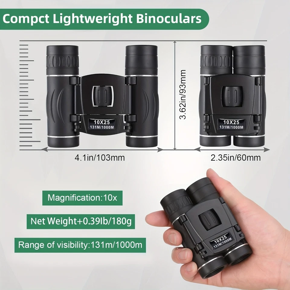 Mini Pocket Binoculars 10×25 w/Smartphone Adapter – Travel Birding/Hunting Optic - Image 4 of 4