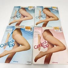 4 Pair Vtg JCPenny Control Top Queen Short Super Shaper Pantihose Nylons