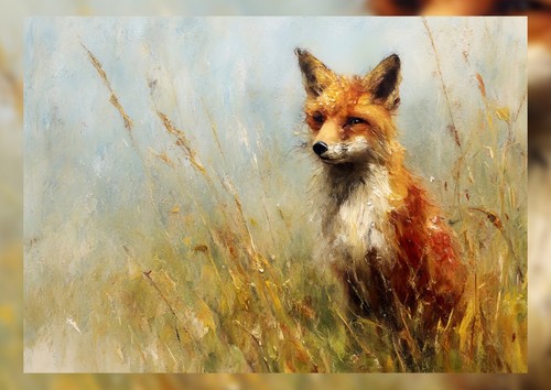Fox in Field 5"x7" Print on Matte Paper | Serene Wildlife Oil Painting - Picture 2 of 17