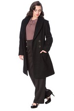 Black Vintage Retro Rockabilly Double Breasted Leopard Lady Coat Banned Apparel
