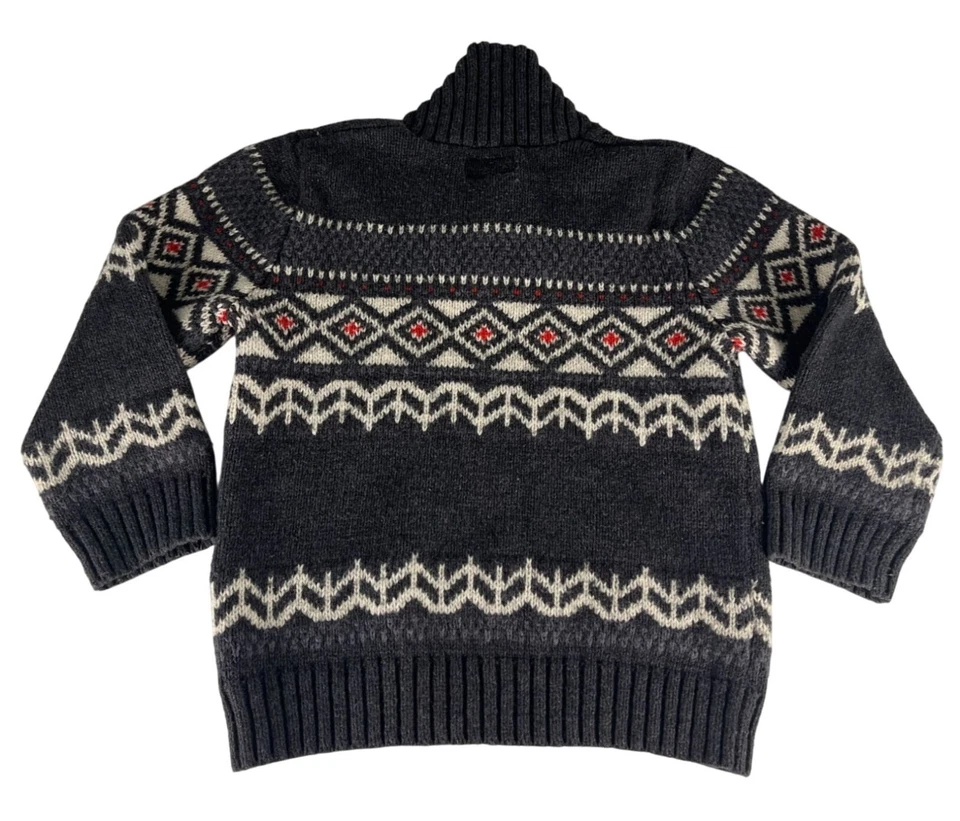 Suéter OshKosh B'Gosh Mezcla de Lana Fair Isle Niños 4T Gris Rojo Blanco Cuello Chal Foto 4 de 4