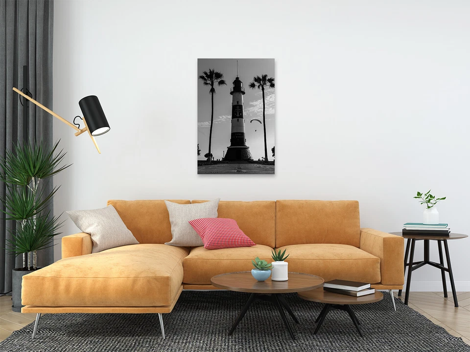 Foto monocromática de faro entre palmeras arte decoración de pared - PÓSTER 20x30 Foto 2 de 4