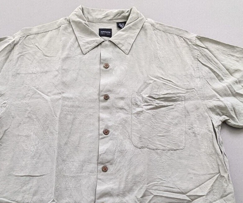 Стрела размер средний мужской 100% шелк коротким рукавом цветочный гавайская рубашка деревянная кнопка - Изображение 2 из 4