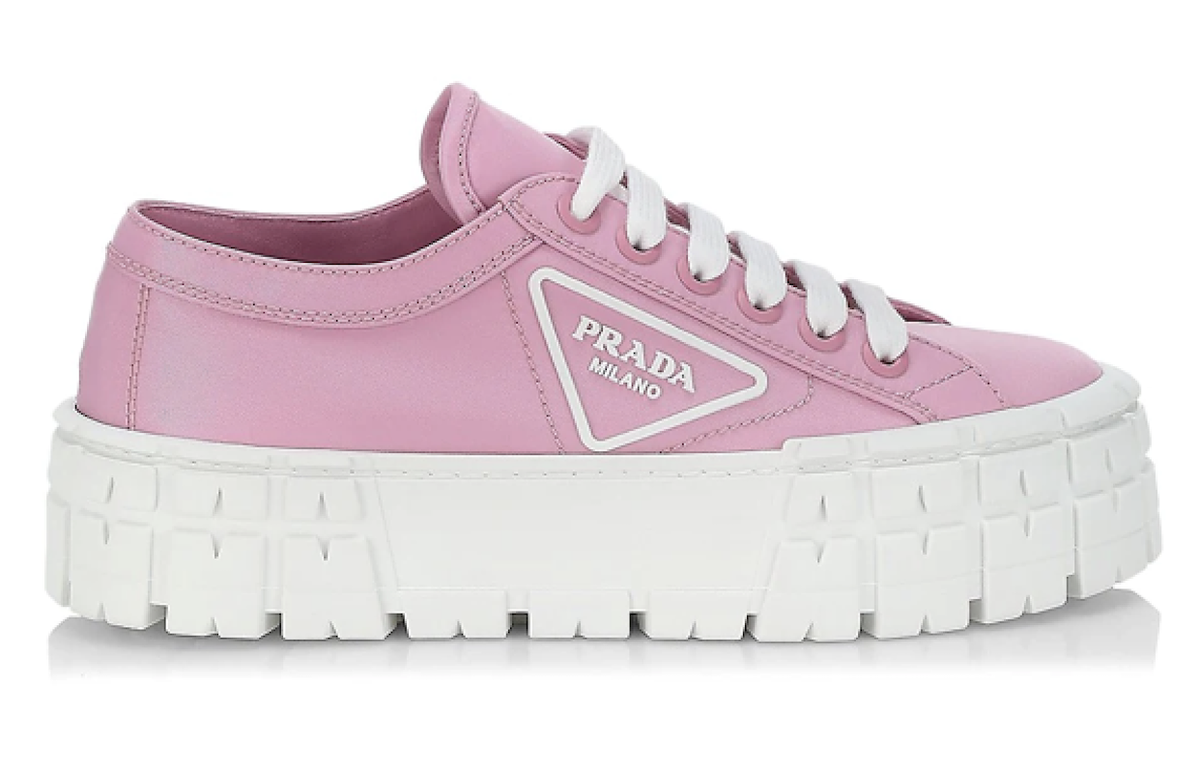 Prada Pink Nylon White Platform Lug Sole Lace Up Flat Low Top