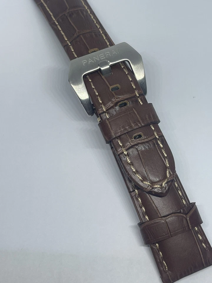 Correa de reloj de cuero genuino de cocodrilo marrón de 24 mm se adapta a la correa Panerai PAM ¡OFERTA! Foto 2 de 4