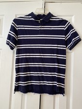 Boys CHEROKEE Blue/White Striped Short Sleeved Polo Shirt Size L