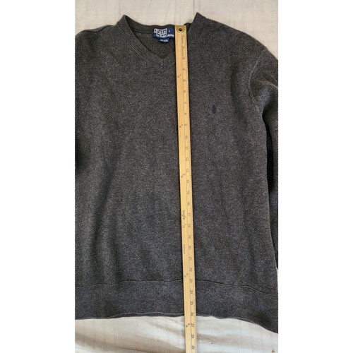 Polo Ralph Lauren Sweater Mens L Charcoal Gray Vintage Tight Knit V-Neck Cotton - Picture 5 of 8