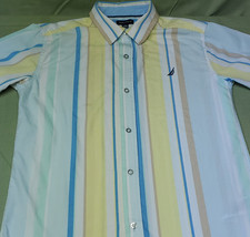 Nautica Boys L 14/16 Button-Up Striped Multicolor Short Sleeve Easy Care Shirt