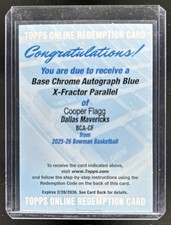2025-26 Bowman Cooper Flagg Chrome Auto Blue X-Fractor RC #/150 Mavericks