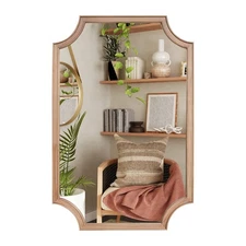 24" x 36" Full Scalloped Corners Arch Rectangle Wall Mirror with Wood Frame f...