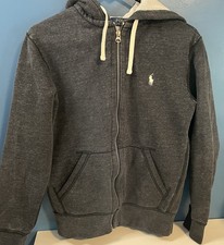 Polo Ralph Lauren Full Zip Hoodie Dark Gray Distressed Raw Thermal Size Small