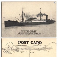 Adv. SS WILHELMINA Matson NAV. Steamship CA-Hawaii Ship Postcard Surfer Logo -D7