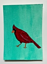 ACEO Original Acrylic ATC Art - Abstract Red Cardinal Bird by Smlldog