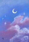ACEO Original Celestial Moon Clouds Star Ethereal Oil Pastel Art by Hannah Rowan — photo 1