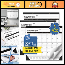 Large 2026 Desk Calendar - 18 Months, PVC Cover, Round Holes  Notes - 3 Pack