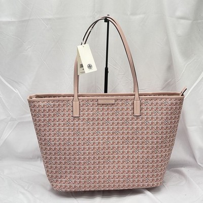 Tory Burch Womens Ever-Ready Zip Tote Canvas Winter Peach