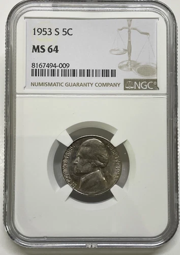 1953-S Jefferson Nickel 5c NGC MS64 Mint State Uncirculated