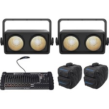  2 Chauvet Shocker Dual Zone COB LED Blinder Stage Lights Bags DMX Controller