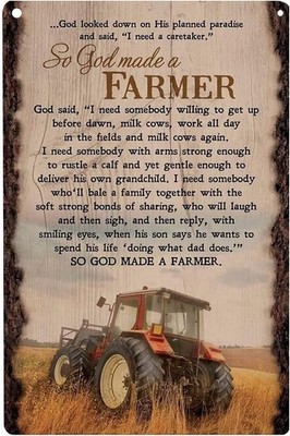 God Made a Farmer Full Verse Tractor Scene Tin Metal Signs Home Décor 8x12 Wall 
