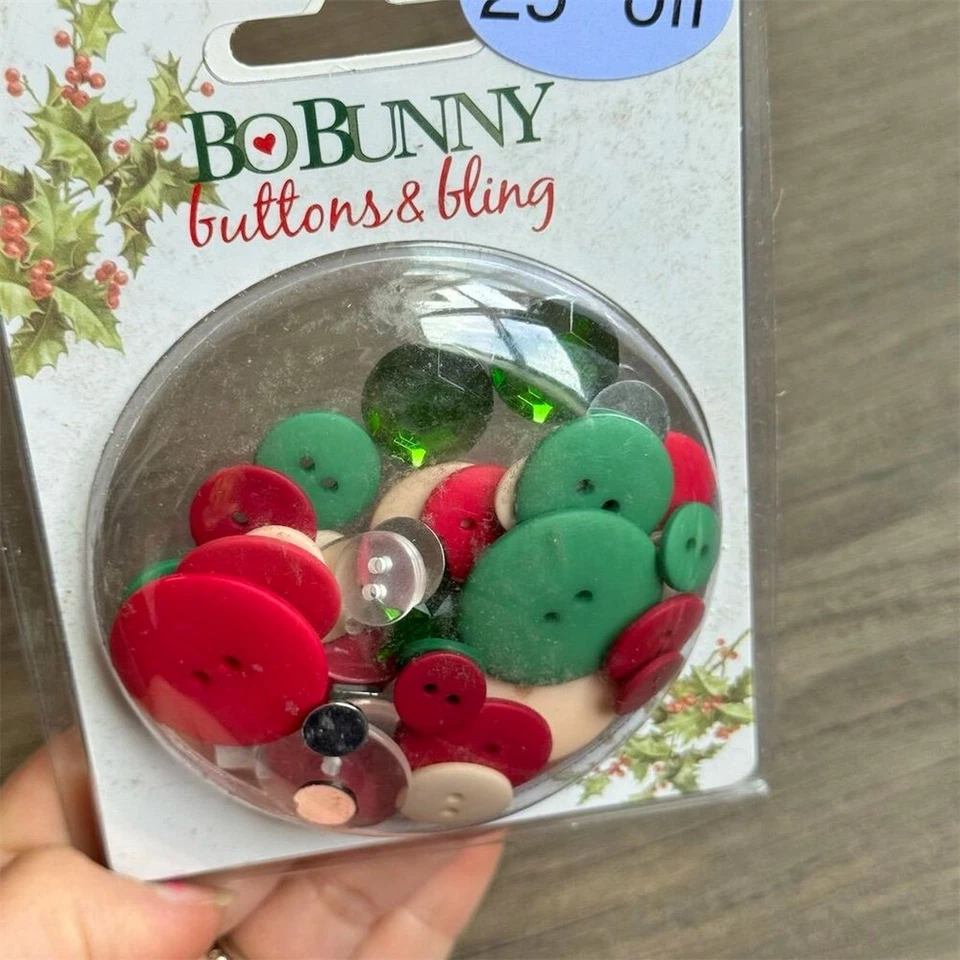 NEW Bo Bunny 2 hole Christmas Buttons & Bling St Nick Lot Holiday Craft Supplies - Image 4 of 4