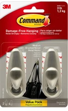 3M Command Forever 3lb Brushed Nickel, Metal Hooks Twin Pack | New FAST SHIP!