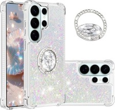 Samsung Galaxy S26 Ultra Clear Case with Diamond Ring Stand, Soft TPU Glitter