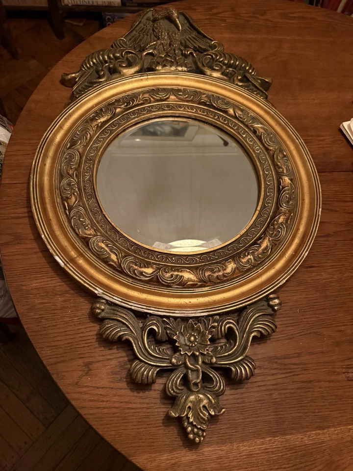 True Vintage Authentic Gold Gilt Gesso Eagle crested Regency Beveled Mirror - Image 2 of 4