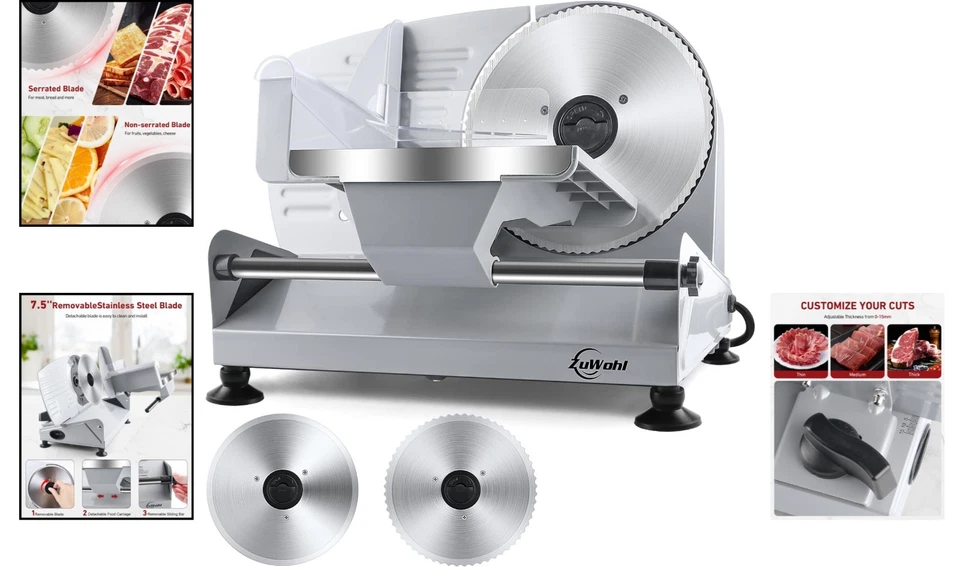 Elektrischer Allesschneider Edelstahl 200W mit 2 Klingen für Brot Fleisch Käse - Bild 2 von 4