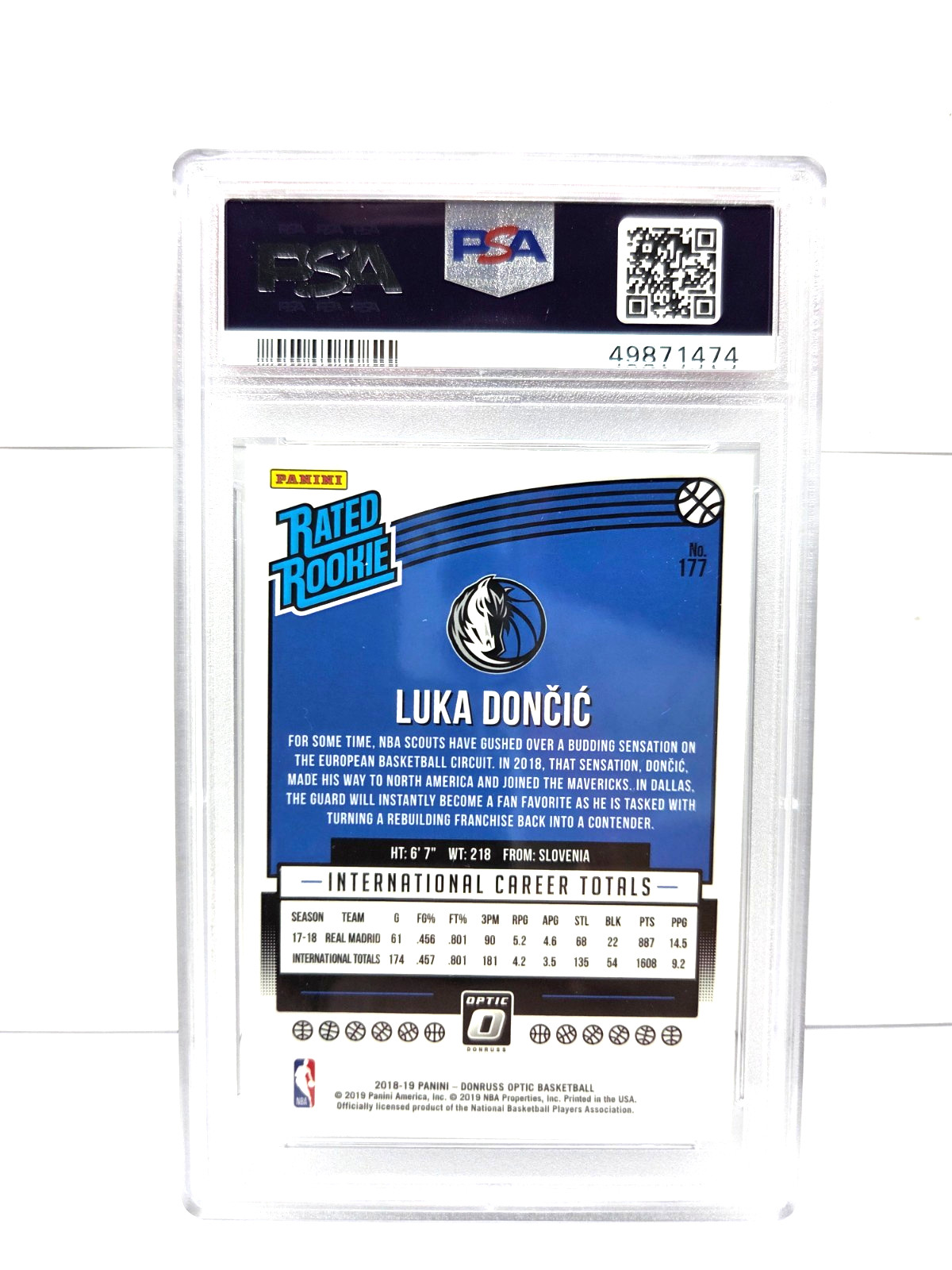 2018 Donruss Optic Rated Rookie LUKA DONCIC RC Rookie Basketball Card PSA 9 MINT view 2