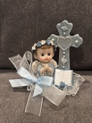 Boy Angel With Cross Figurine Cake Topper For Baby Shower Or Communion