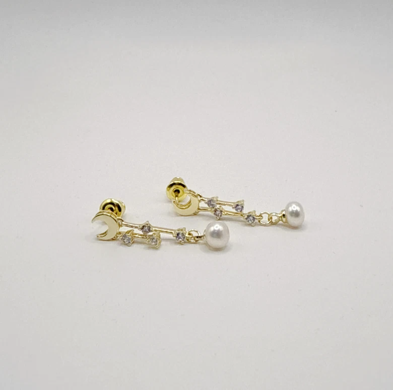 AAA 5-6mm Pan Blanco Perlas de Agua Dulce Naturales Pendientes Colgantes con Incrustación de Circón Foto 4 de 4