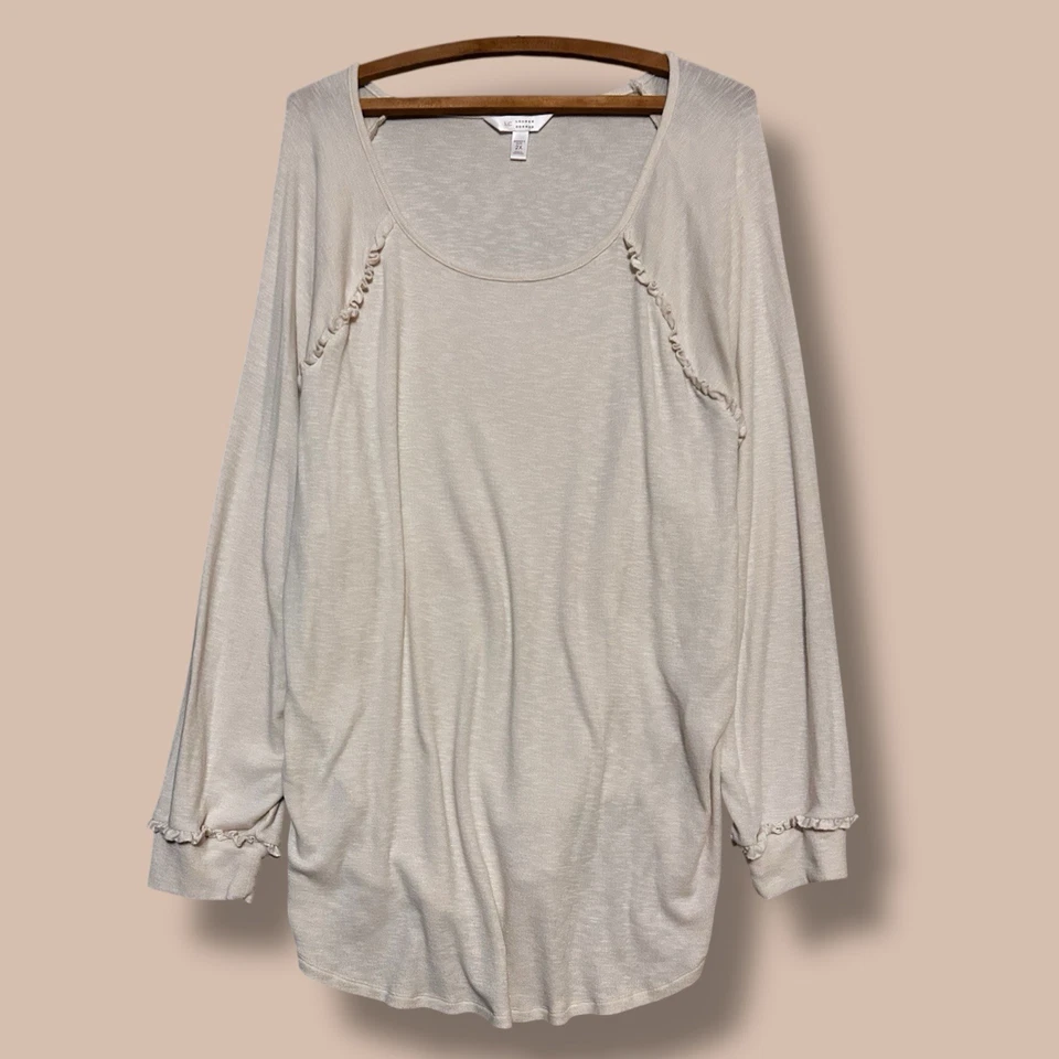 Lauren Conrad Top Women’s Plus 2X Cream Dolman Long Sleeve Blouse Cottagecore - Image 3 of 4