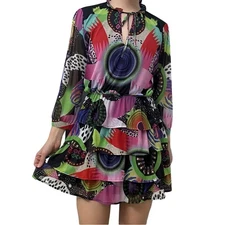 Desigual x M. Christian Lacroix Dress Mini Long Sleeve Colorful Mesh Size Medium