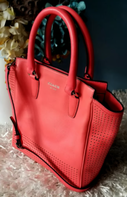 Coach Red Perforated Small Leather Crossbody & Matching Wallet 2pc