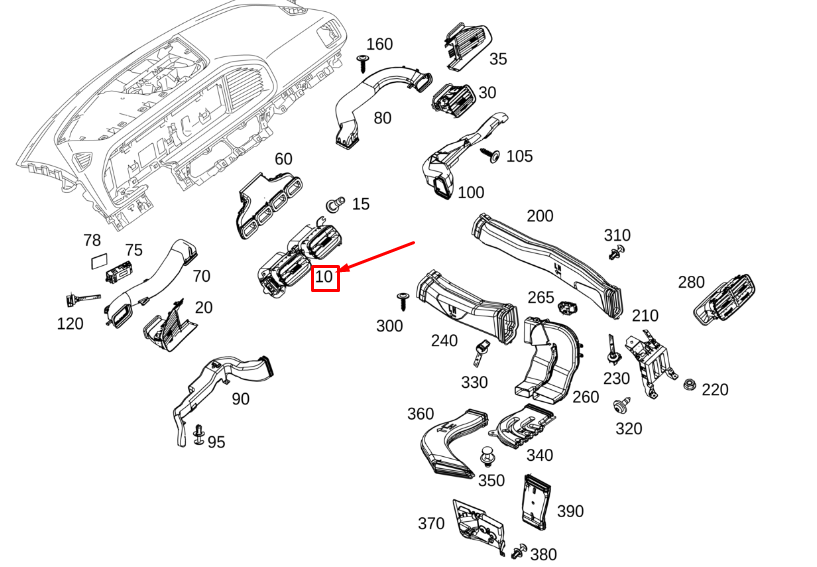 MERCEDES-BENZ GLE W167 Dashboard Left Center Air Vent A1678307801