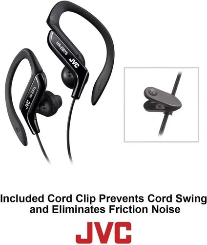 JVC Haeb75B Sport Ear Clip Earphones Adjustable Splash Proof *NEW* Black - Imagen 2 de 3