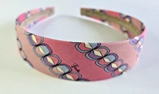 Emilio Pucci - Marilyn Reid Silk Pink Headband with Logo Signature NEW 1 1/4"