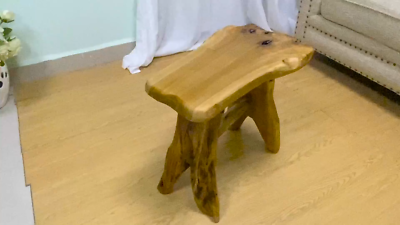 Tree Stump Plant Stand Stool Side Table, Small Natural Wood Bench