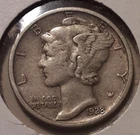 1928 10c Mercury Dime US coin Philadelphia Mint 90% Silver (34s-9288)