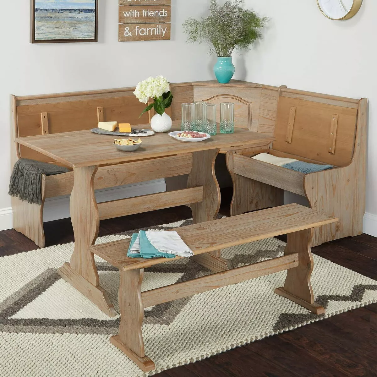 Kitchen Nook Pine Breakfast Set Dining Table Bench Corner Unit
