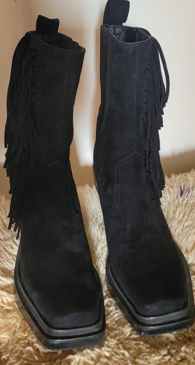 靴 dollskill darker wavs boots Womens Twill Velcro Platform Boots Darker Waves - Gray