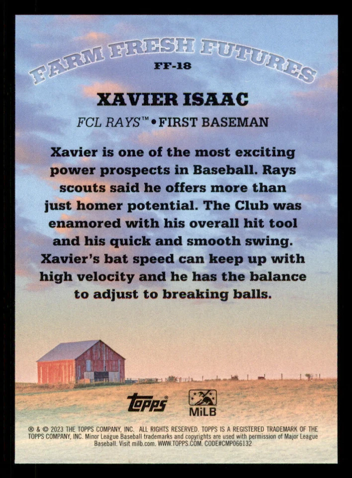 2023 Topps Pro Debut Farm Fresh Futures #FF18 Xavier Isaac - Image 2 of 2