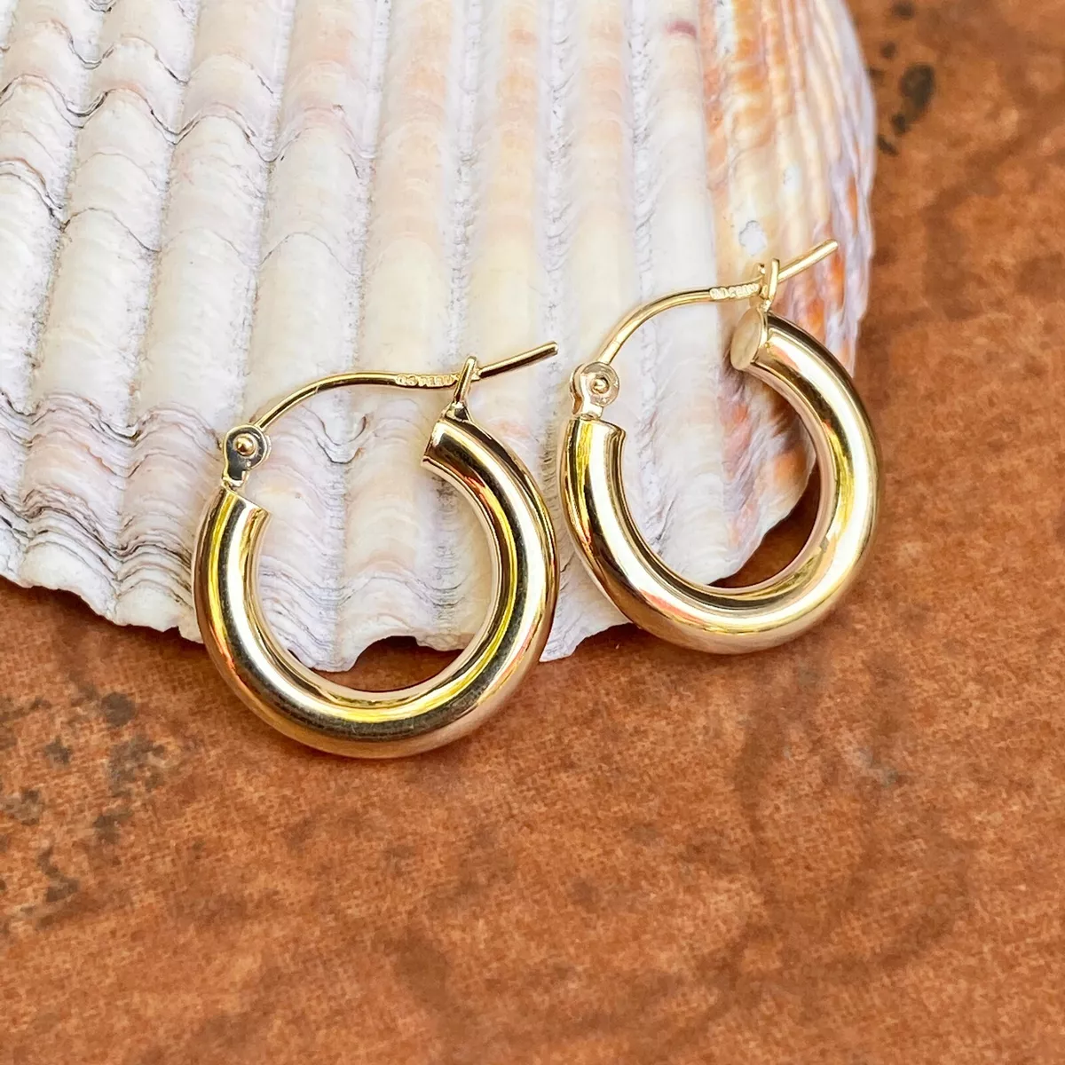 10KT Yellow Gold High Polished 3MM Tube Small Size Hoop Earrings